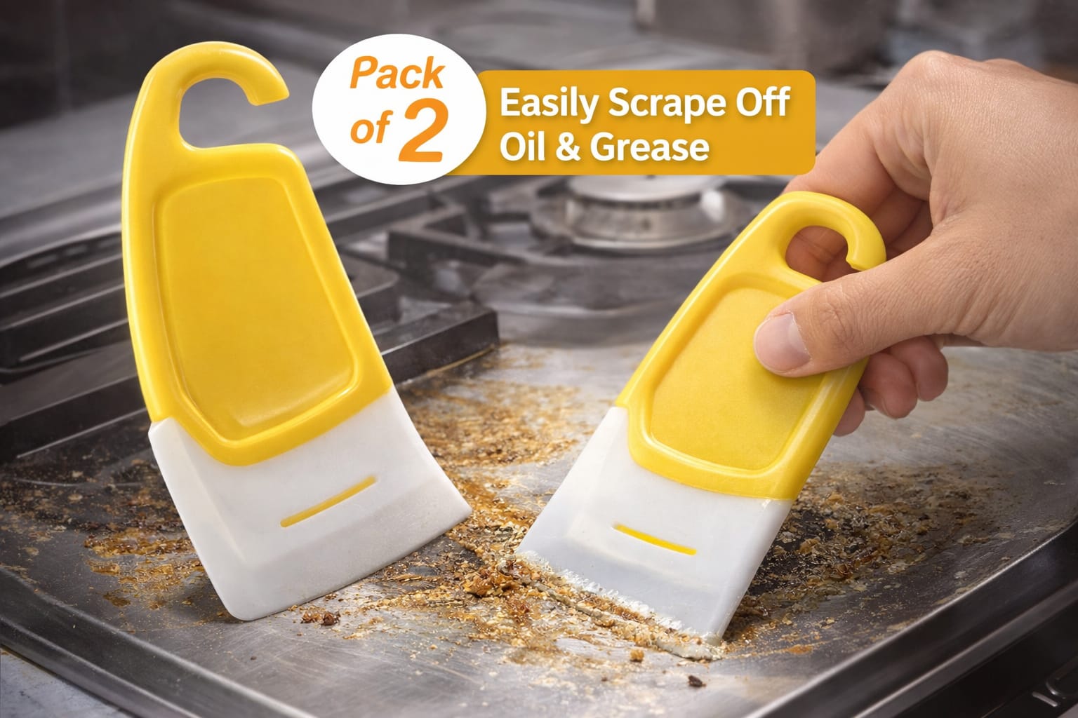 Multifunction Kitchen Cleaning Scraper – Oil & Grease Remover Tool | Heavy Duty Dish & Stove Scraper (4 PCS / 2 Packs)