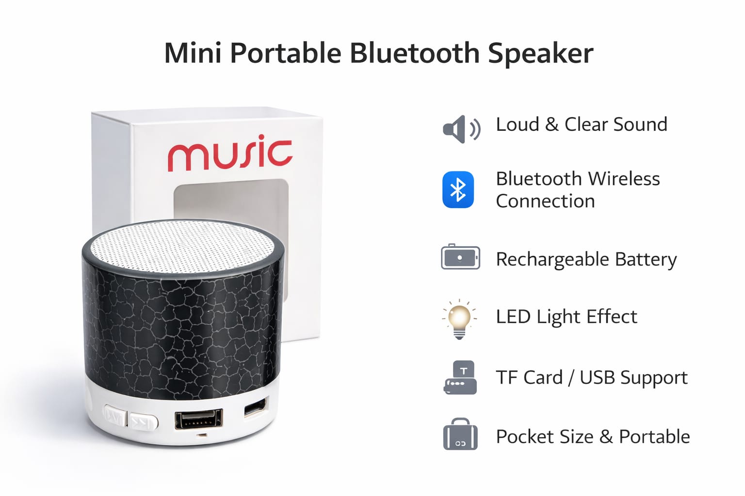 RGB Mini Portable Bluetooth Speaker – Wireless Rechargeable LED Light Speaker with Deep Bass Sound