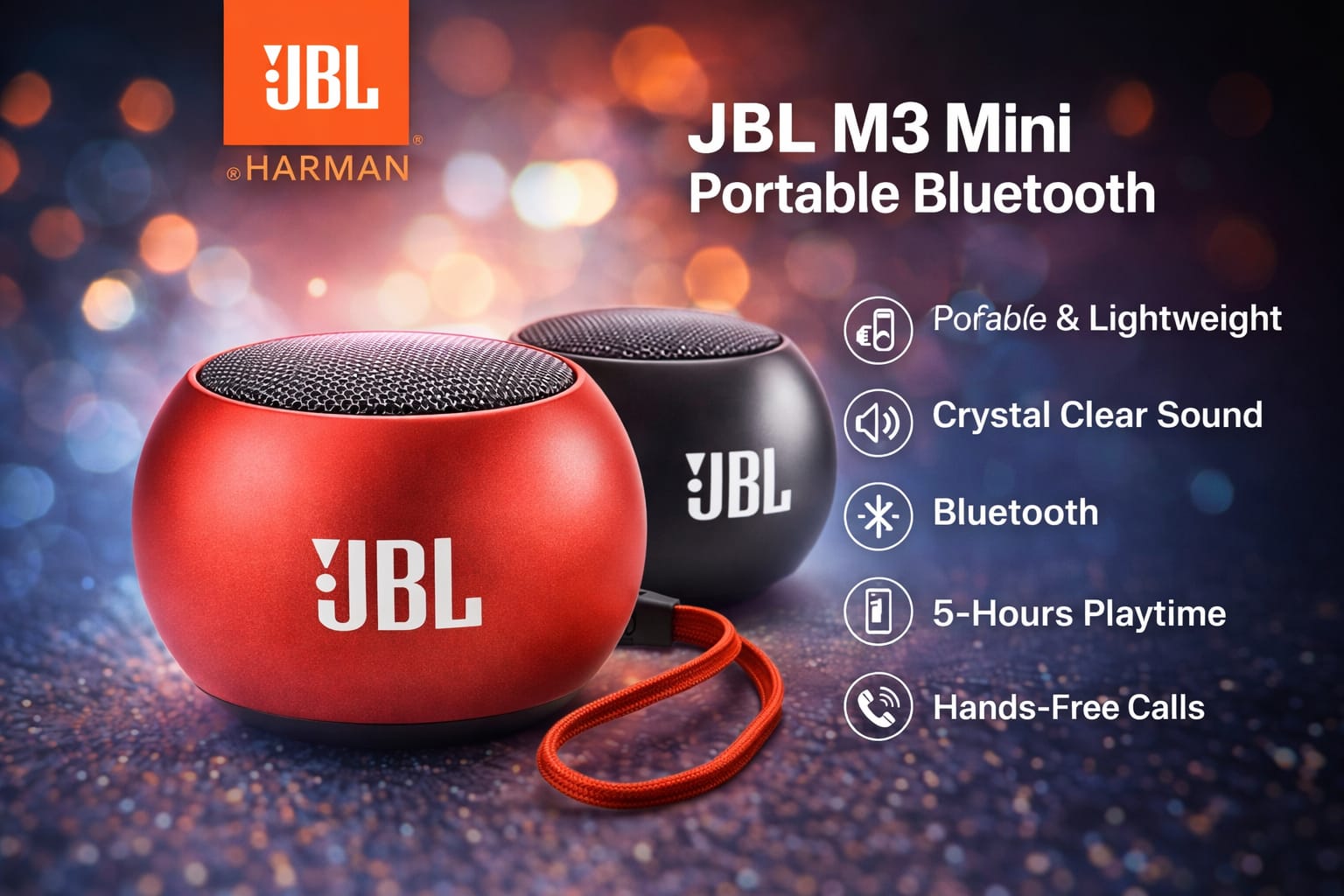 Mini Portable Bluetooth Speaker M3 – Wireless Rechargeable Bass Sound Speaker with Deep Sound & Handsfree Calling