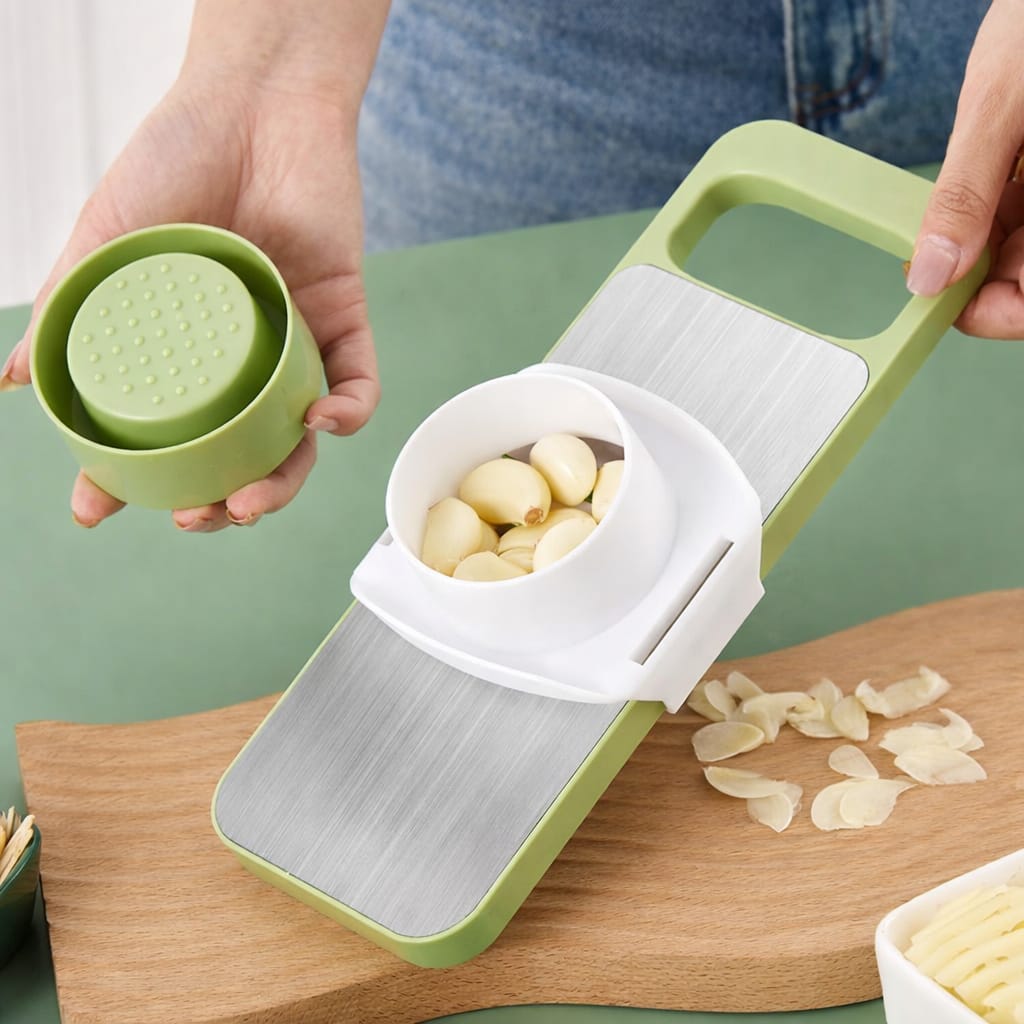 5-in-1 Stainless Steel Vegetable & Fruit Cutter | Multifunction Slicer Shredder Grater Set with Safety Holder