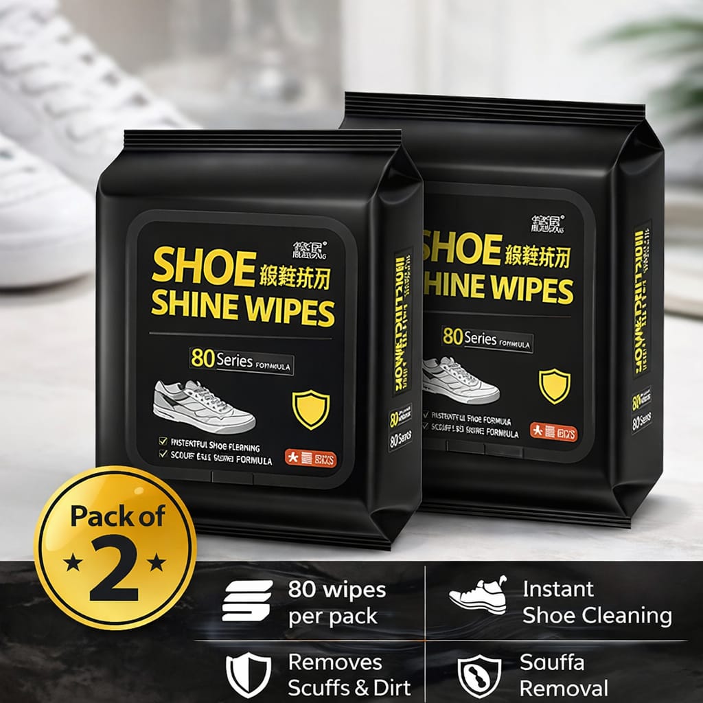 Pack of 2 Shoe Shine Wipes (80 Wipes Each) – Instant Shoe Cleaning & Polishing Wet Tissues | Portable Sneaker Care Kit