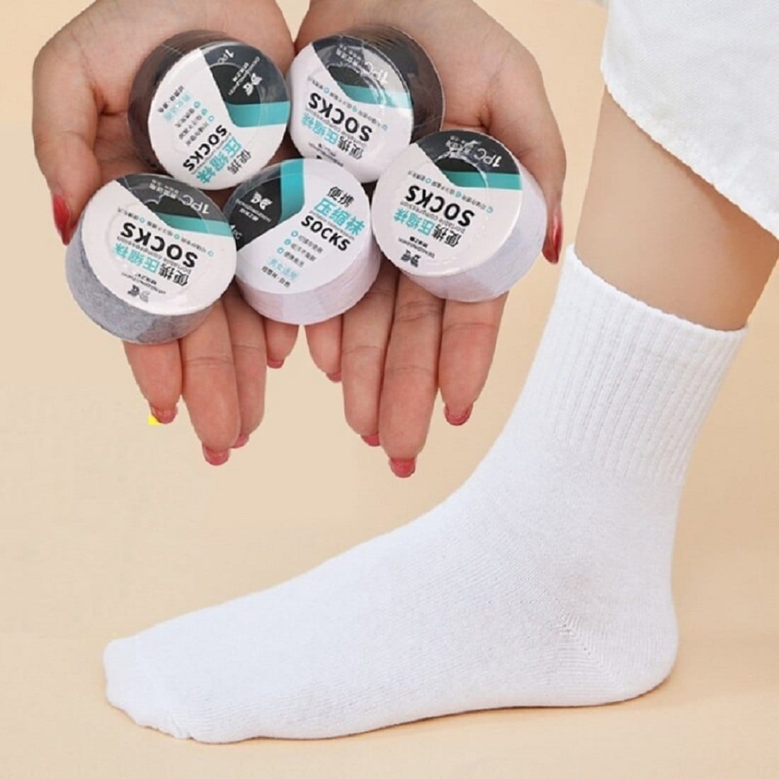 Portable Compression Socks Pack of 2 – Wash-Free Travel Socks | Compact Roll Design | Breathable & Comfortable