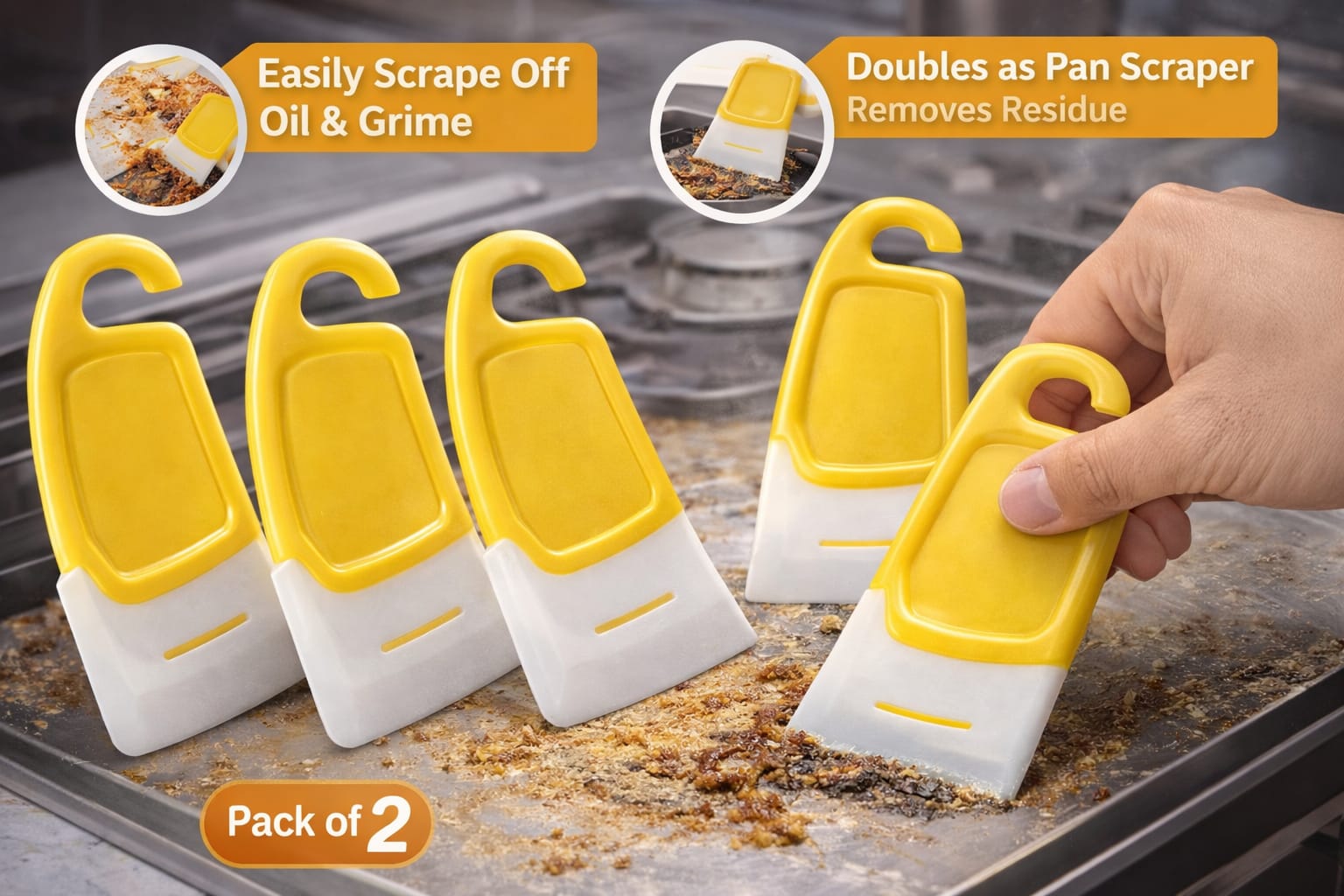 Multifunction Kitchen Cleaning Scraper – Oil & Grease Remover Tool | Heavy Duty Dish & Stove Scraper (4 PCS / 2 Packs)