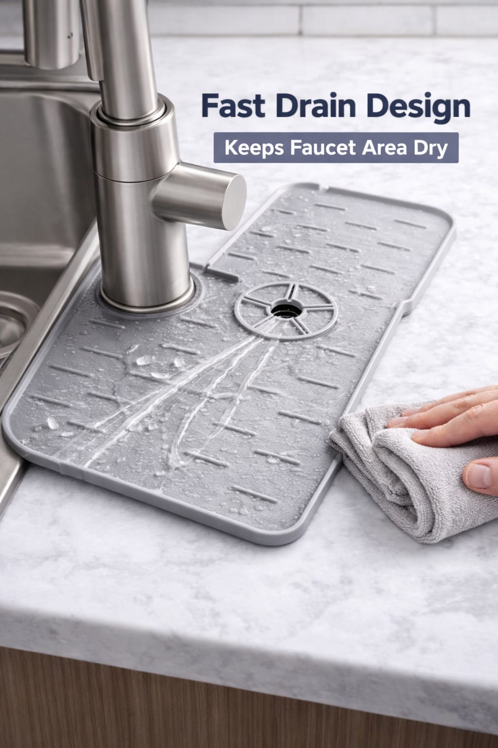 Silicone Kitchen Faucet Splash Guard Mat – Fast Drain Drying Pad | Heat Resistant Sink Protector