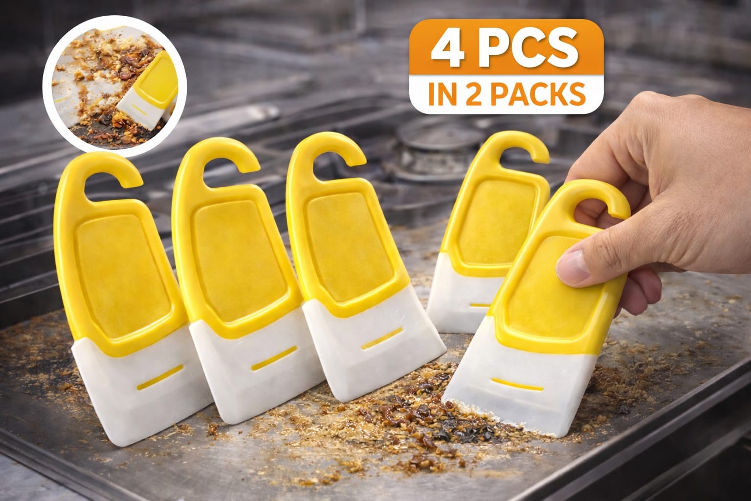 Multifunction Kitchen Cleaning Scraper – Oil & Grease Remover Tool | Heavy Duty Dish & Stove Scraper (4 PCS / 2 Packs)
