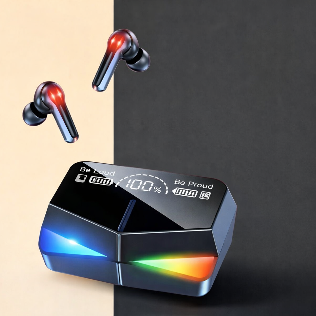 M28 Gaming Wireless Earbuds – Low Latency, Deep Bass & RGB Charging Case