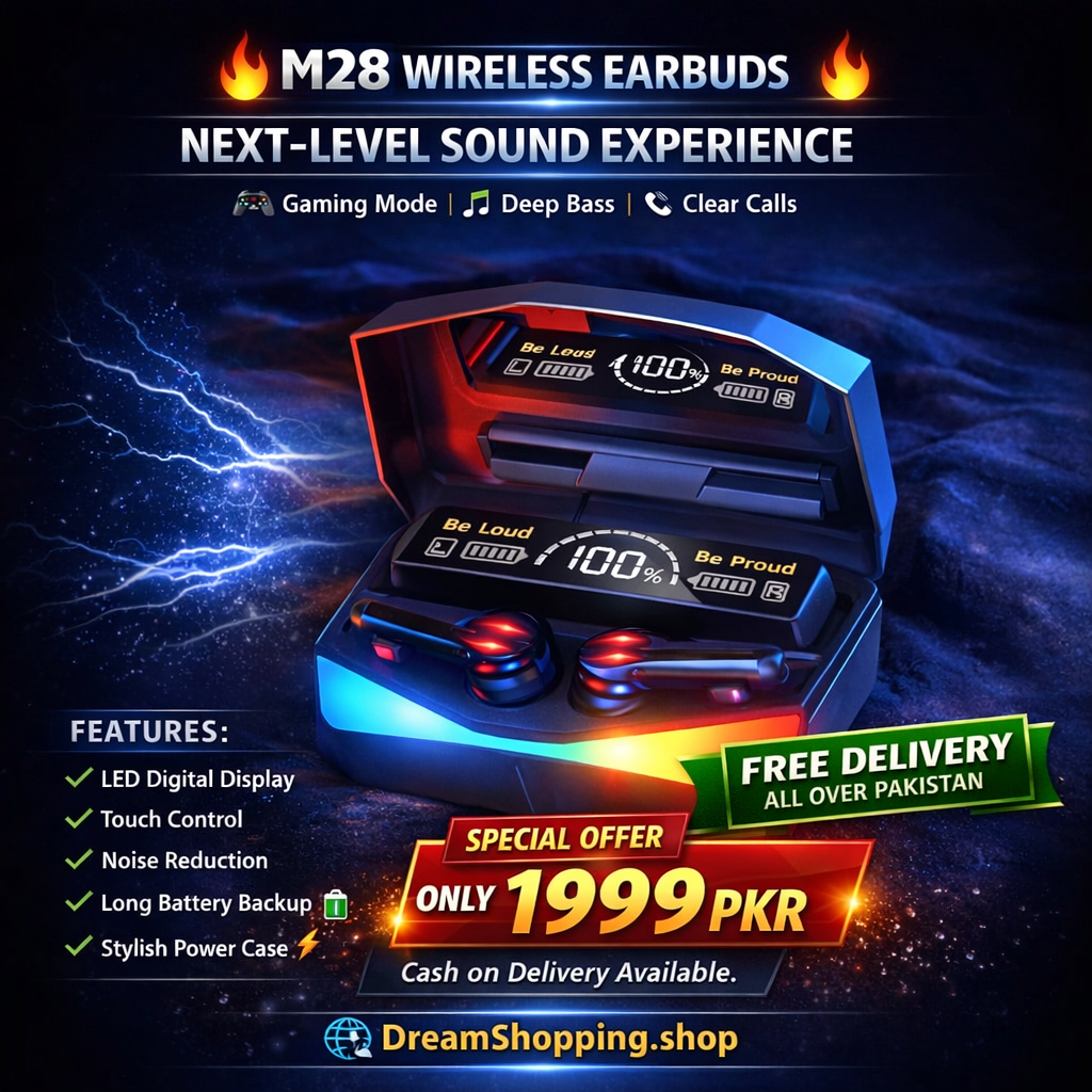 M28 Gaming Wireless Earbuds – Low Latency, Deep Bass & RGB Charging Case